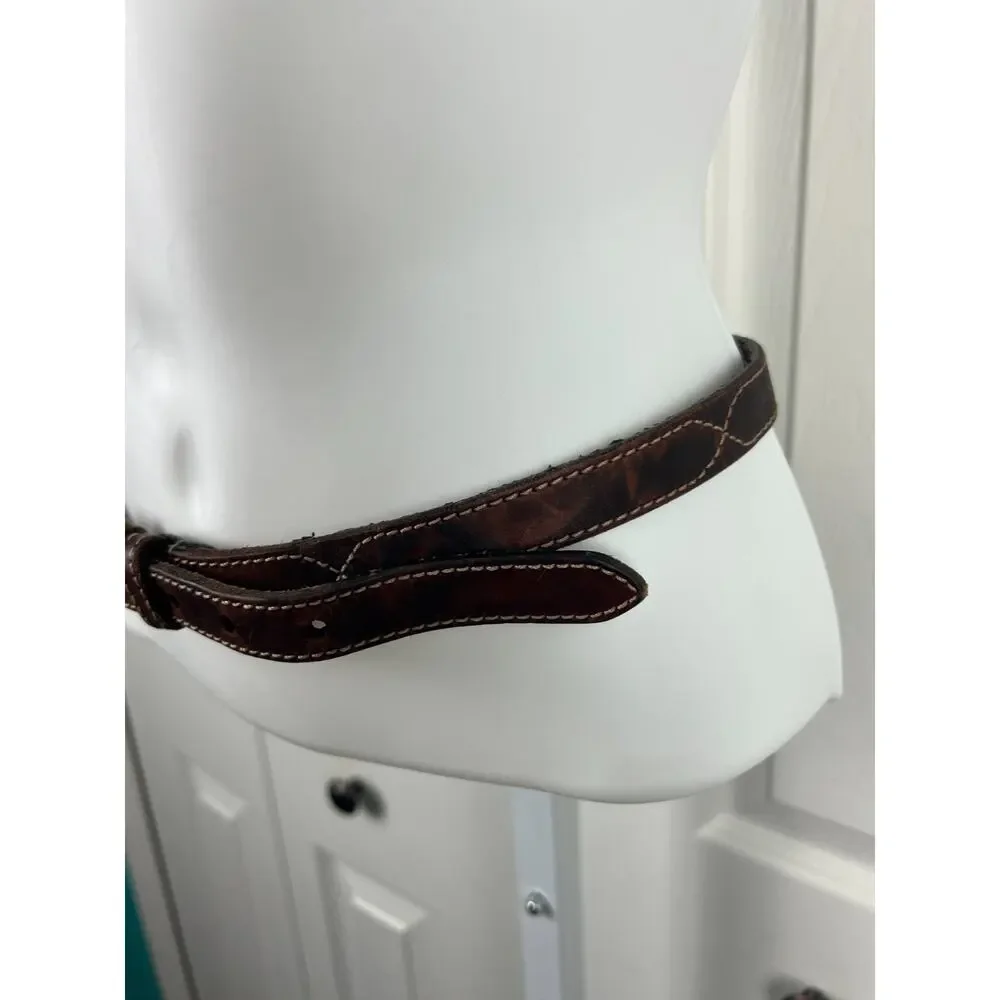Brown Genuine Leather Belt Contrast Stich Detail Brass Buckle .75